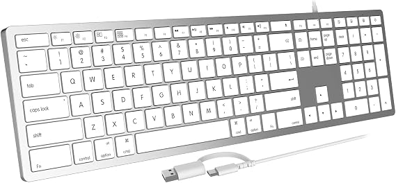 Wired Keyboard for Mac, Compatible Apple Keyboard, Full Size, 20 Multimedia Shortcut Keys, USB A/USB C, for Apple Mac Pro/Mini,MacBook Pro/Air,iMac