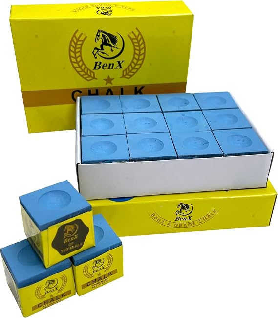 Pool Cue Chalk 24 Pack (2x12 Boxes) - Blue Billiard Chalk Cubes, High Grip Formula, Professional Tournament Grade, Mess-Free Application for Enhanced Spin & Control