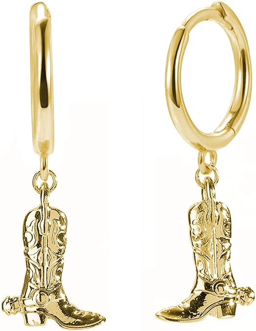 Western Cowgirl Earrings Cowboy Boot Earrings Gold Plated Boot Dangle Earrings Texas Boots Spur Drop Earring Enamel Western Jewelry for Women