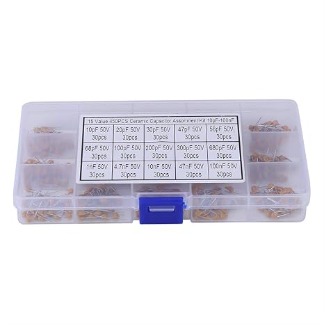 450pcs Ceramic Capacitors Assortment Kit, 10pF-100nF 15 Value Multi Layer Ceramic Capacitors with Box