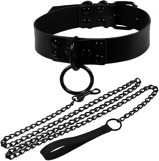 PU Leather Collar Necklace Adjustable Punk Choker O Ring Choker Necklace Womens Vintage Sexy Collar Cosplay Party Choker Gothic Leash Belts for Halloween