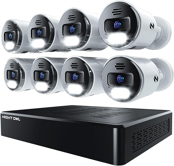 Night Owl Power Over Ethernet 12 Channel NVR Video Home Security Camera System with (8) Wired IP 4K HD Indoor/Outdoor Deterrence Cameras and 2TB Hard Drive (Add up to 4 Wi-Fi Cameras)