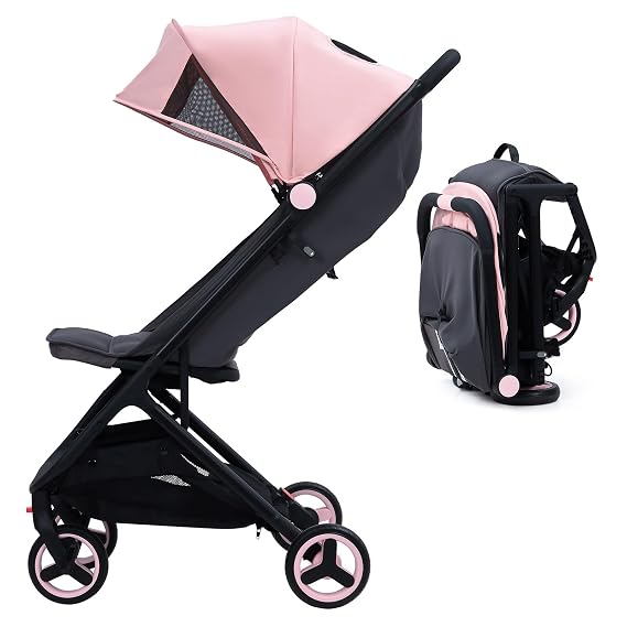 Lightweight Baby Stroller, Compact One-Hand Fold Travel Stroller Airplane Friendly, Reclining Infant Stroller with 5-Point Harness & Adjustable Canopy, All-Terrain Stroller for Toddlers 6-36 Months