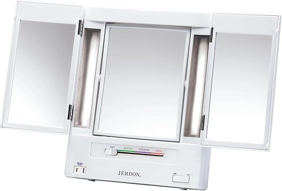 JERDON Lighted Makeup Mirror with 5X Magnification - White - JGL9W