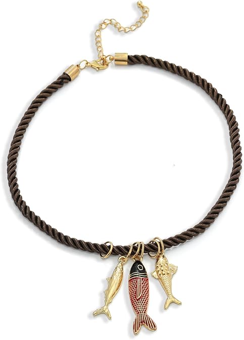 Todenb Boho Fish Necklace for Women Ocean Marine Life Rope Adjustable Pendant Necklace Shell Turtle Conch Fish Necklaces Summer Beach Mermaid Jewelry Accessories