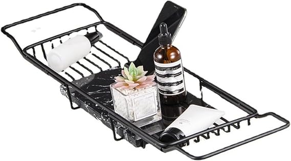 Bathtub Tray-Stainless Steel Tube Tray, Detachable and Expandable, Anti Slip Design for Shower Storage, Suitable for Most bathtubs,Black
