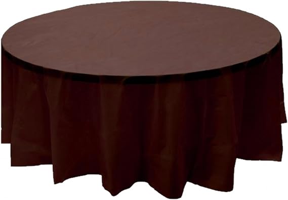 2 Plastic Round Tablecloths 84" Diameter Table Cover - Brown