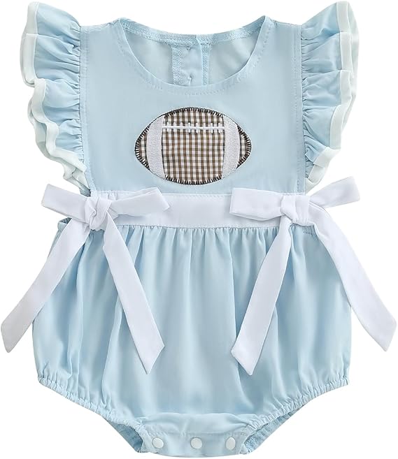 Fernvia Newborn Baby Girl Clothes Ruffle Sleeve Bow Rompers Infant Football Embroidery Jumpsuit Bodysuit Summer Outfits