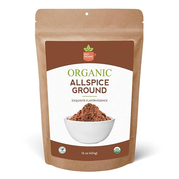 SPICY ORGANIC Pure Organic Allspice Ground 16 oz. - Certified USDA Organic - Allspice Seasoning for Baking, Marinades, Pickling, Stews, Sauces, and Beverages