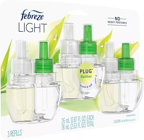 Febreze Odor-Fighting Air Freshener, Room Fresheners, Air Effects, Air Freshener Refills, Fade Defy Plug Technology - (1 Pack) contains (3) of 0.87 fl oz Refills (Bamboo)