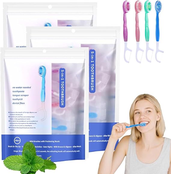 2025 New 5 in 1 Mini Toothbrush & Floss, 26 PCS Disposable Mini Toothbrushes with Toothpaste, All in one Oral Care on The go, Portable Travel Toothbrush and Toothpaste Set (3 Set/78 Pcs)