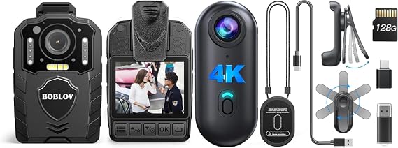 BOBLOV KJ25 1080P Body Cam, 3000mAh with 10-13Hrs Recording and W4 4K Mini Body Camera, Wearable Camera with 360Rotatable Clip & Magnetic Clip, 96 Minutes for Recording, Easy to Use