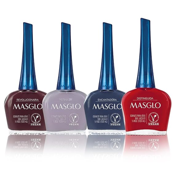 MASGLO Tradicional Set of 4 Nail Polishes 13-Free Formula, Up to 7 Days of Wear, High-Coverage & Glossy Finish, Vegan (0.5 oz Each)