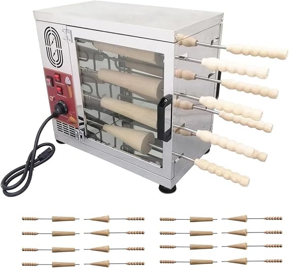 DAZULI Chimney Cake Oven Electric Commercial Machine with 8/16 Pcs Roller, Cake Pop Roller Machine, Ice Cream Cone Grill Maker, Perfect for Restaurant Home Kitchen Snack Bar,16sticks