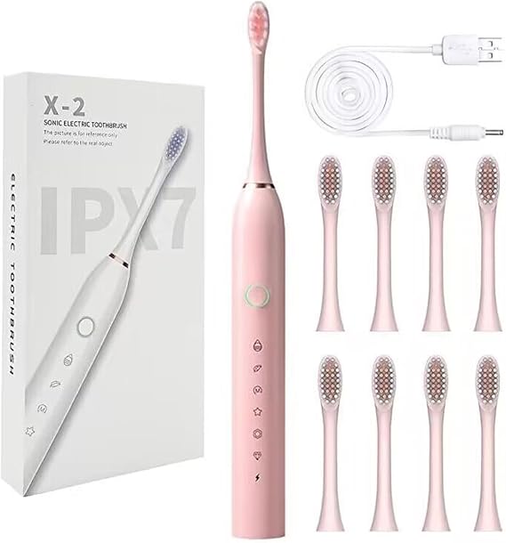 Electric Toothbrush for Adults with 8 Brush Heads Smart 6 Speed Timer Electric Toothbrush Ipx7 Waterproof (Pink)