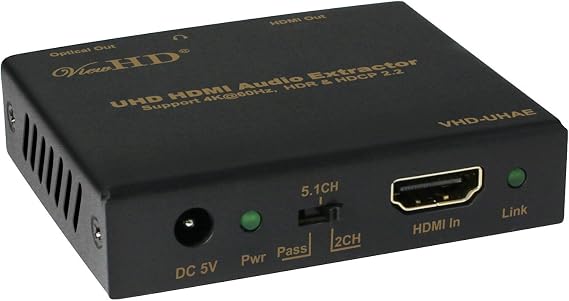 ViewHD Newest Ultra HD HDMI Audio Extractor Support 4K@60Hz, HDR, Dolby Vision and HDCP 2.2 | HDMI 2.0 | 18Gpbs | SUHD | Ultra HD | Model: VHD-UHAE