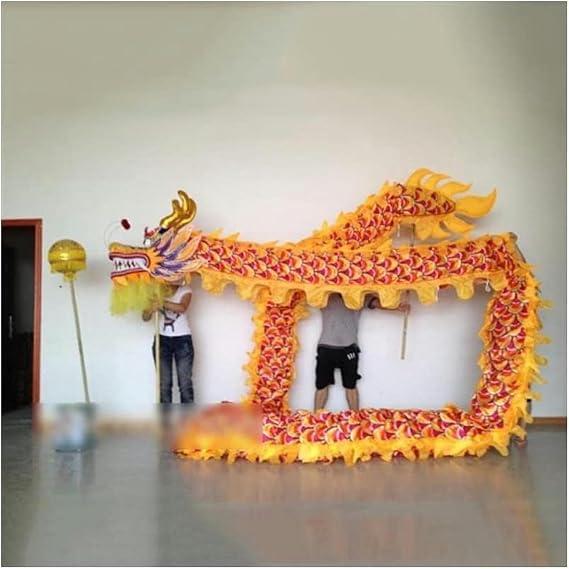 Dragon Dance Set 10m Lion Dance Head for 6 Players Silk Lion Dance Show Halloween Parade Dragon and Lion Dance Props