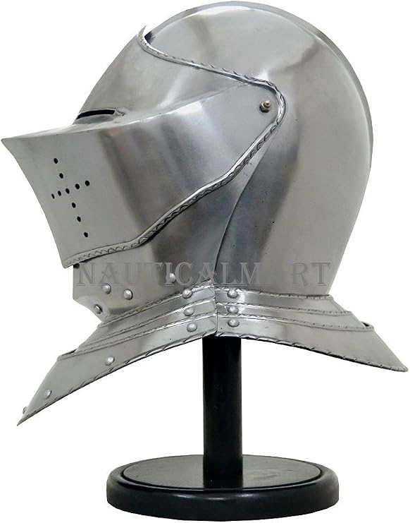 Medieval Closed Knight Armour Helmet European Full Face Cover Combat Bascinets Great Helms with Leather Liner Historical Reenactments Halloween Costume
