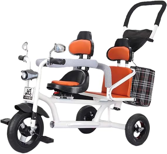 Toddler Stroller Buggies with Dual Seats,Trikes with Headlight,Toddler Tricycle with Parent Handle,Front seat with guardrail,Rear seat with armrest,Double Brakes