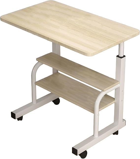 Standing Desk Height Adjustable Bedside Computer Desk, Sturdy Construction Spacious Desktop with Casters Easy Movement Laptop Desks Table Office Mobility Workstation Office Supplies Beige