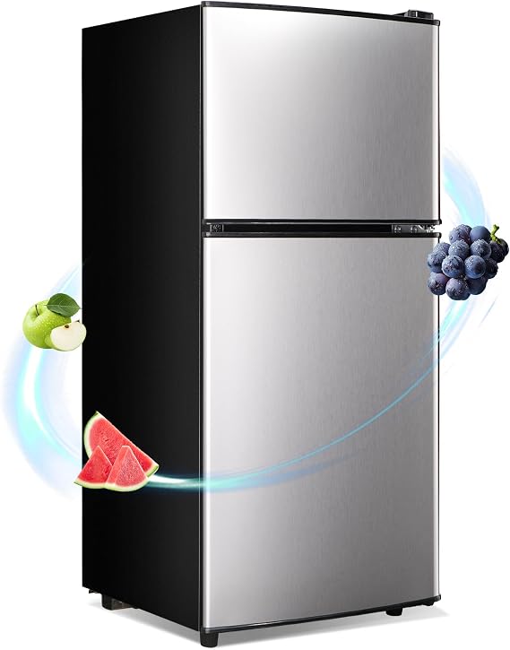 Apartment Size Refrigerator, 4.0 Cu.Ft Compact Fridge with Freezer Silver
