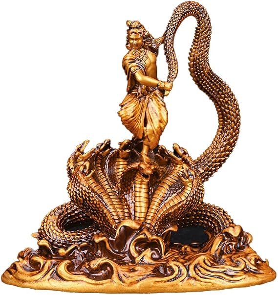 Artarium Krishna with Kaliya Naag Statue 9 Inch, Antique Finish Lord Krishna Idol Dancing on Serpent Kaliya, Hindu God Figurine for Home Temple, Living Room Decor, Meditation Altar & Spiritual Gift