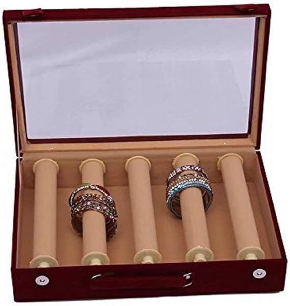 Kuber Industries 5 Rods Rectangular Transparent Maroon Velvet Bangle Box