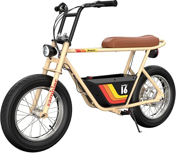 Razor Rambler 16 36V Electric Minibike with Retro Style, Up to 15.5 MPH, Up to 11.5 Miles Range, Wide, Rugged 16" Air-Filled Tires, Powerful 350 Watt Hub-Driven Motor