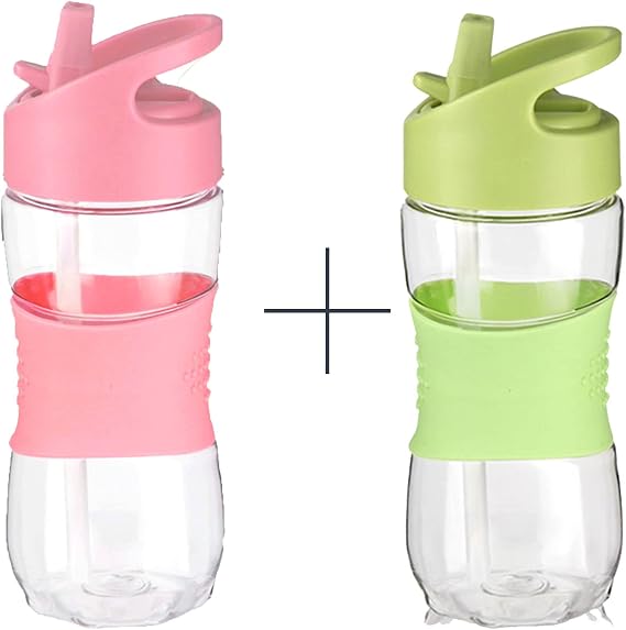 Sivaphe Kids Water Bottle with Straw 12 OZ BPA-Free Tritan Bulk Bottle Sports Clear Drinking Bottle Pink and Green