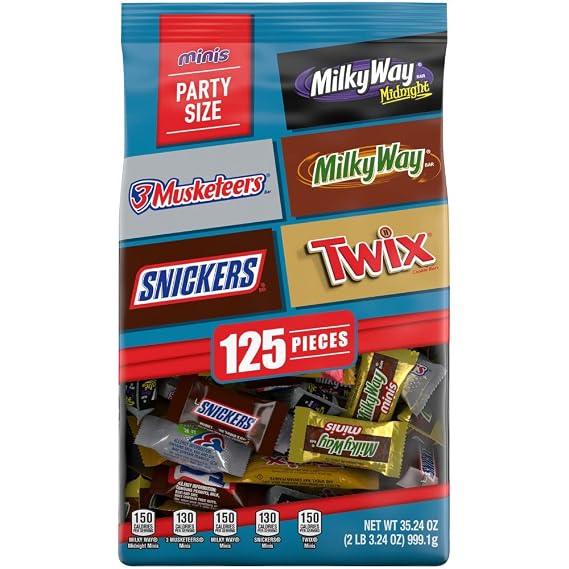 SNICKERS, TWIX, 3 MUSKETEERS, MILKY WAY & MILKY WAY Midnight Minis Back to School Chocolate Bar Variety Pack, 35.24oz (125 pieces) Bulk Candy Bag