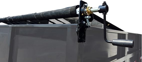 Hand Crank Landscape Tarp Roller Kit with Waterproof Black 18oz. Vinyl Asphalt Tarp for Dump Truck or Trailer by Kym Industries Inc. (Waterproof Vinyl, 7' x 22')