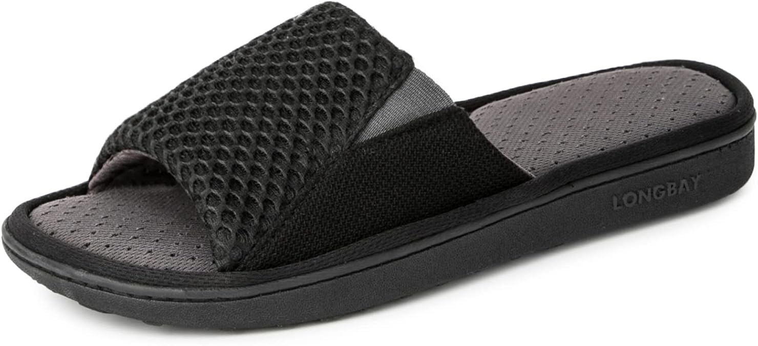 Men's Comfy Memory Foam Slide Slippers Breathable Mesh Cloth House Shoes