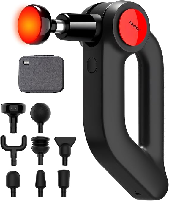 HEYCHY Deep Tissue Massage Gun with Heat, 12mm, 8 Heads, Black