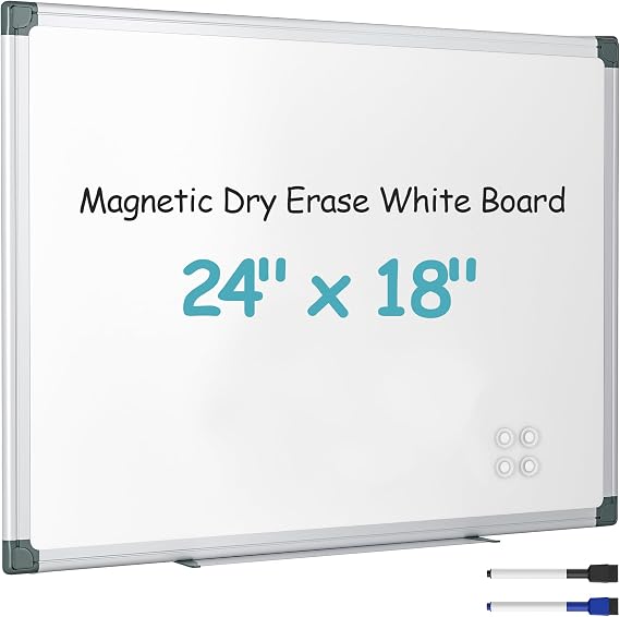 24"x18" White Board, Dry Erase Board for Wall, Hanging Aluminum Magnetic Whiteboard, Magnetic Board with 1 Eraser & 2 Markers & 4 Magnets for College Dorm Room, School, Home, Office