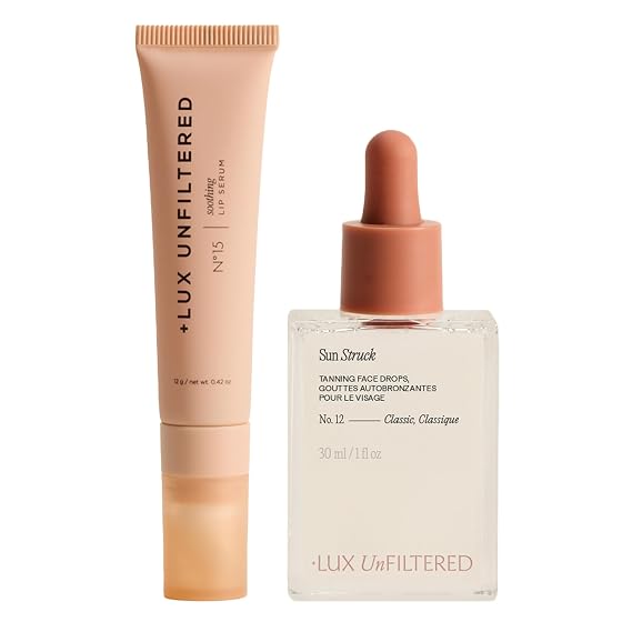 + Lux Unfiltered The Face Set with N12 Bronzing Self Tanning Face Drops and N15 Soothing Lip Serum with Cooling Applicator