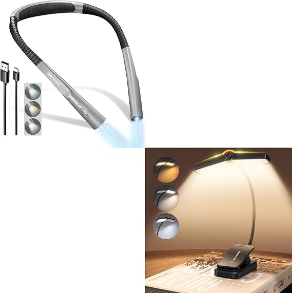 Glocusent Book Light, Bendable Neck Light, Wingy Book Light for Reading in Bed, Book Lovers Gifts