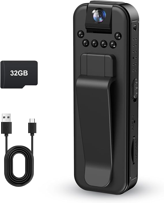Mini Body Camera 1080P HD Small Video Recorder Built in 32GB Card | Portable BodyCam with Night Vision Police Wearable Camcorder for Indoor, Outdoor, Traveling, Law Enforcement, Sport