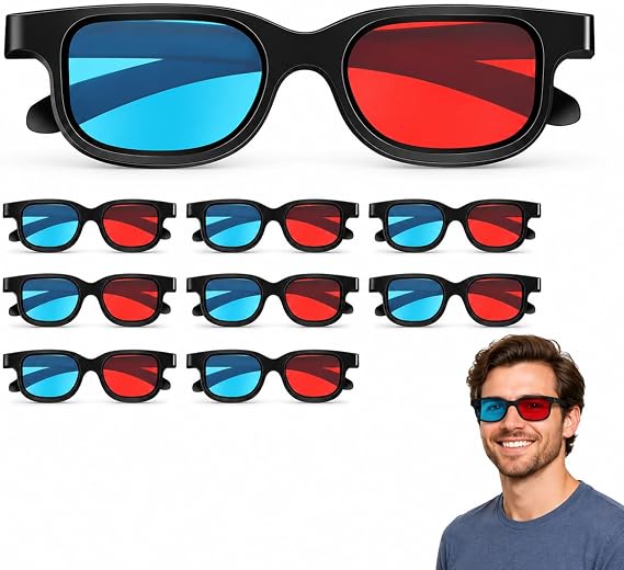 Gadpiparty 3D Movie Gaming Glasses 10Pcs Red-Blue 3 3D Viewing Glasses Glasses Plastic Frame Black Resin Lens Compatible with Ordinary Computer Monitors TVs Projectors