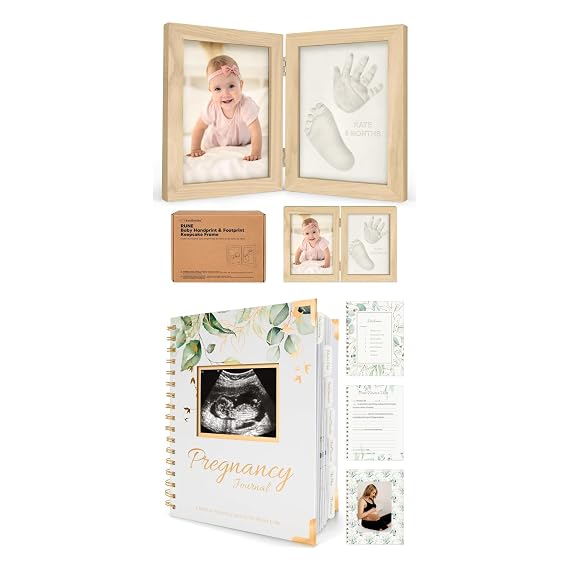 KeaBabies Baby Footprint Kit, Baby Shower Gifts for Girls, Boys and Pregnancy Journal Memory Book - Personalized Baby Hand and Footprint Kit Keepsake - 90 Pages Hardcover Pregnancy Planner Journal