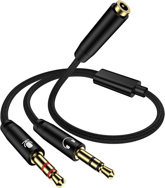 Headphone Mic Splitter for PC, 3.5mm TRRS Female to Dual Male TRS Adapter