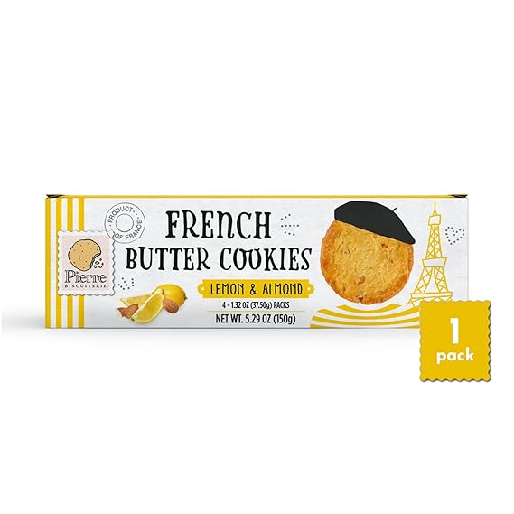 Pierre Biscuiterie French Butter Cookies with Lemon & Almond 5.29 Ounce Box Pack of 1