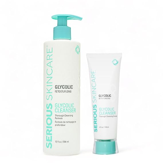 Serious Skincare Glycolic Cleanser, Pore Purifying Face Wash 12 Oz & 4 Oz