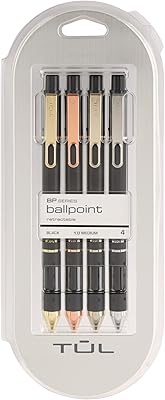 TUL BP Series Retractable Ballpoint Pens, Mixed Metals, Medium Point, 1.0 mm, Black Barrel, Black Ink, Pack Of 4 Pens