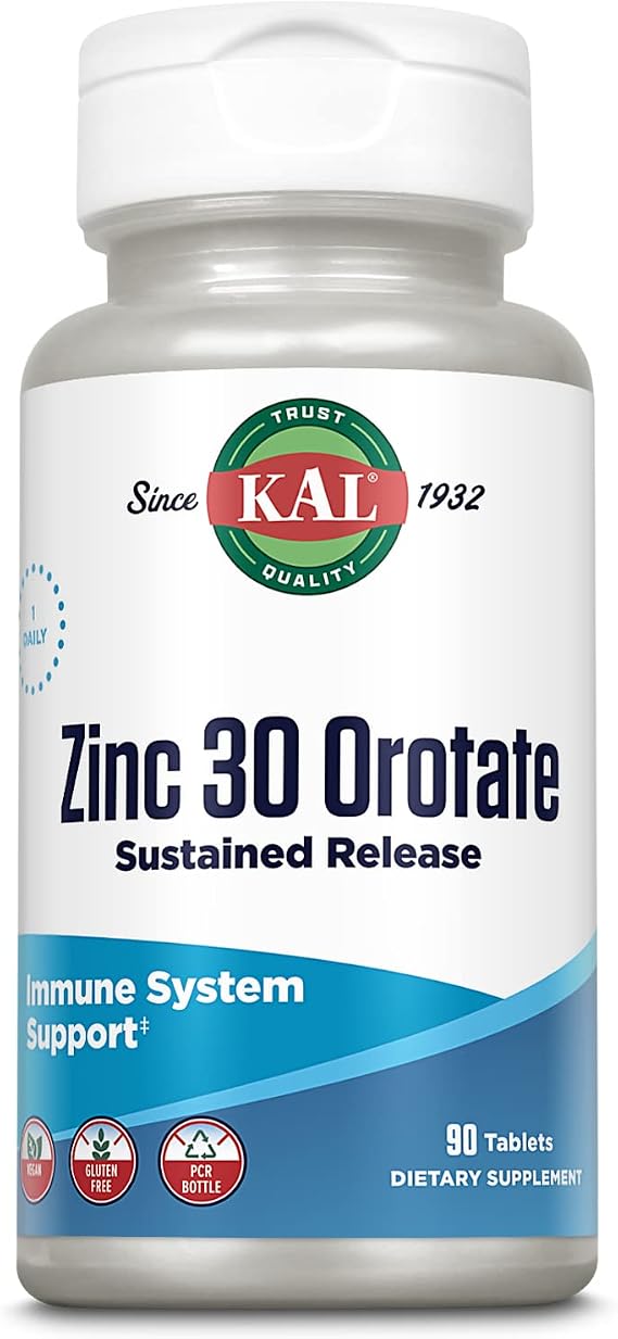 KAL Zinc Orotate 30mg, Sustained Release, Chelated Zinc Tablets, Immune Support Supplement, Protein Synthesis, Metabolism, Energy Support, Vegan, Gluten Free, 90 Servings, 90 Tablets | Immune, Energy & Metabolism Support - Chelated Sustained Release Zinc - 90 Servings - Vegan, Gluten Free