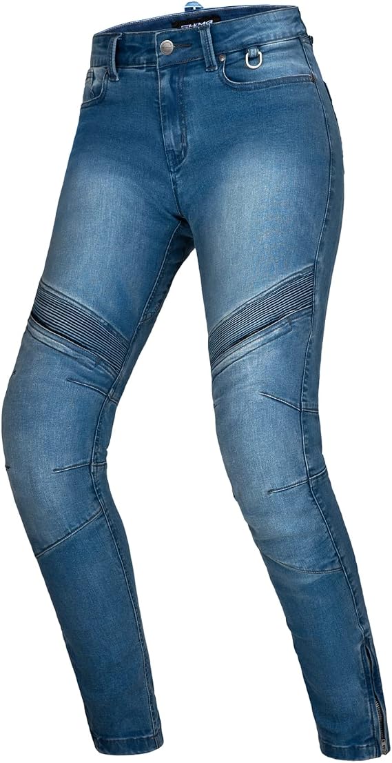 SHIMA JESS Motorcycle Jeans for Women Breathable Elastic Regular Fit Biker Trousers Womens with Reinforced Layer Slim Fit Knee and Hip Armor Pads (Blue 26)