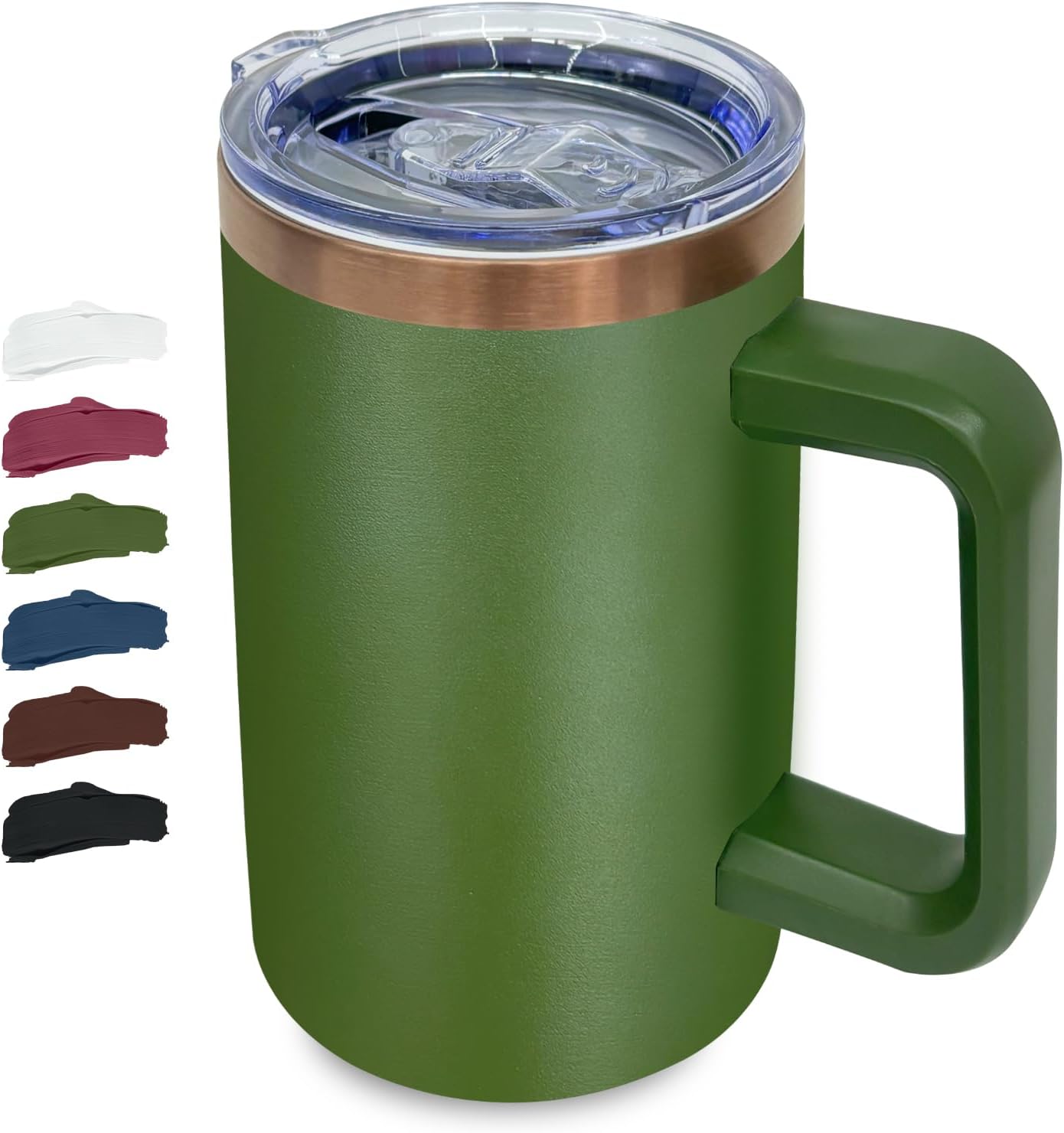 20 oz Insulated Coffee Mug with Lid, Stainless Steel Coffee Tumbler Bulk, Double Wall Vacuum Travel Mug with Handle, Leakproof Powder Coated Coffee Cups for Hot and Cold Drinks Army Green,1 pack