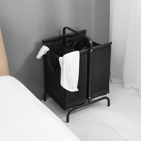 Laundry Hamper with Lid, 110L Capacity Basket with 2 Removable Bags,Dirty Clothes Basket for Bedroom Laundry Room Bathroom College Dormitories Black