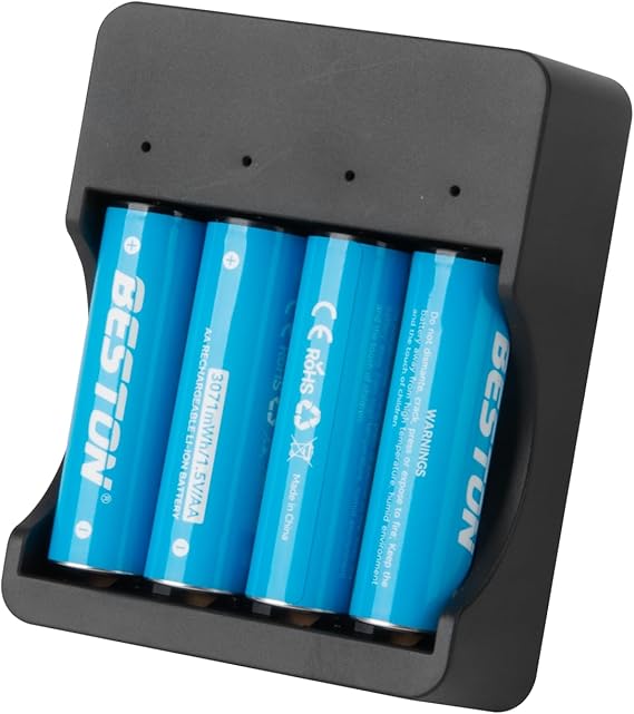 BESTON Rechargeable Lithium AA Batteries with Charger, 3071mWh 4 Pack 1.5V Double A Battery Rechargeable Batteries for Blink Camera,Doorbell,Xbox