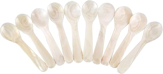 DUEBEL Set of 10 White Mother Pearl 2.75 Caviar Spoons Caviar, Egg, Coffee Serving (White, 7x2.1cm)