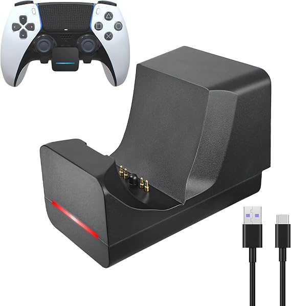 REEYEAR PS5 Controller Charger Dock 3.3FT Cord Wall Mount with LED Indicator,Easy Access Adhesive Side Charging PS5 DualSense Edge Controllers on Wall Desk Console Mounting,Black
